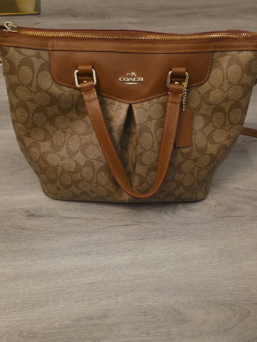 Coach Brown Signature Canvas Tote With Saddle Leather Trim